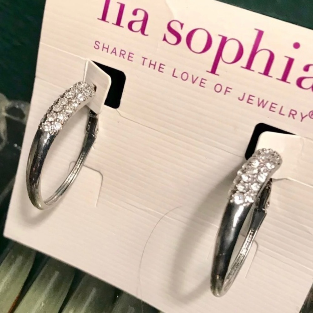 LIA SOPHIA Hoop Earrings w/Pave Crystals~Brand New (on card) + an extra treat!